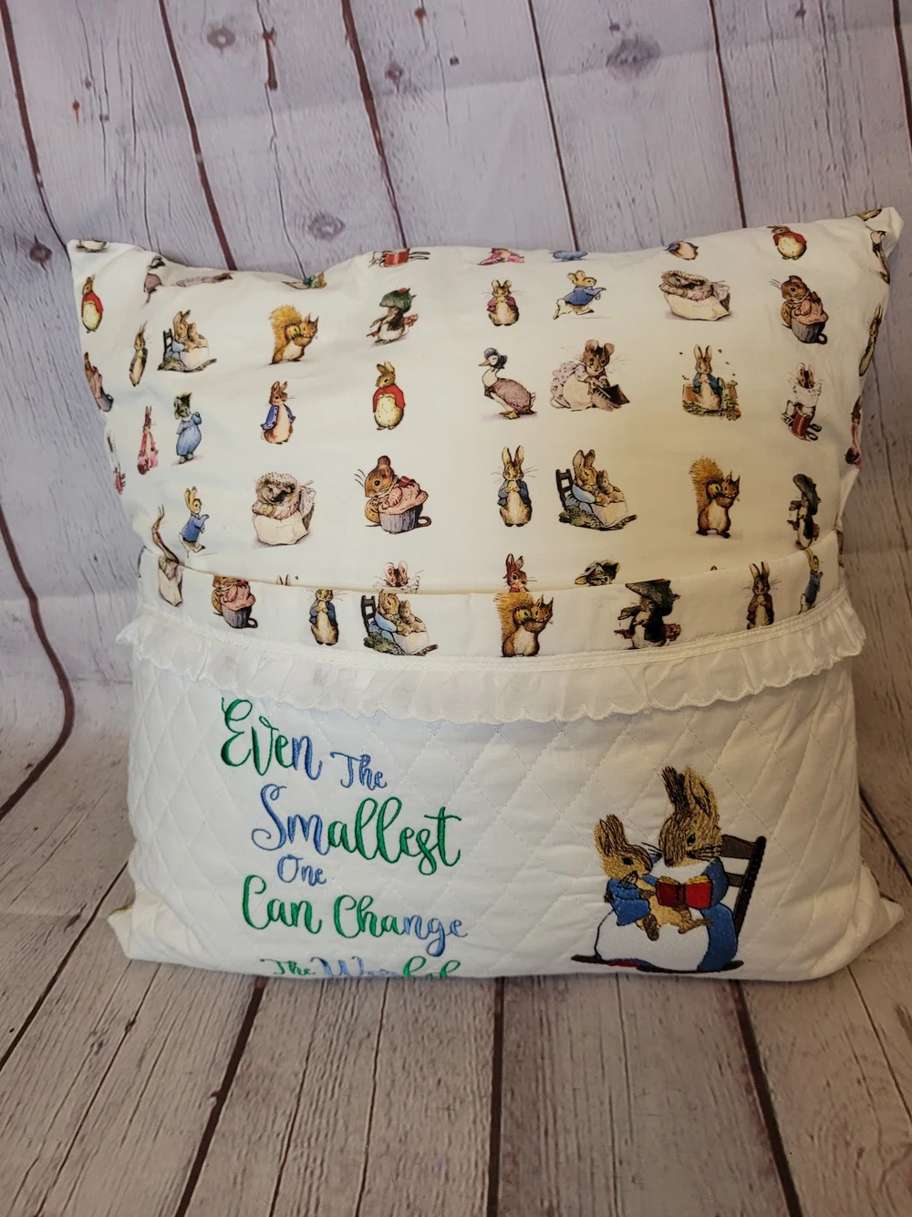 Whimsical Beatrix Potter Embroidered Reading Pillow 15